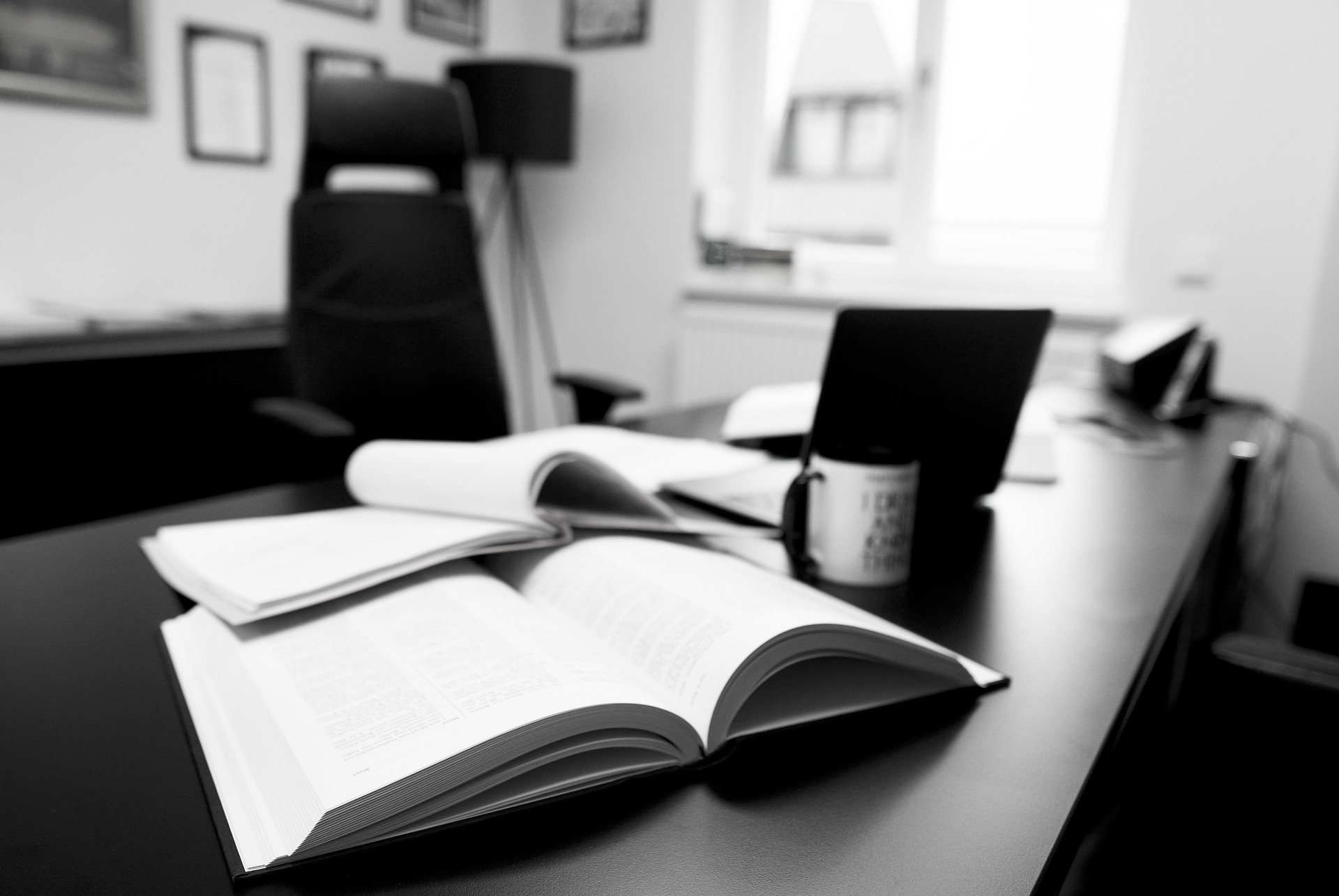 Office table and books on it